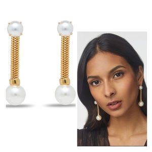 Lele Sadoughi GOLD PEARL SNAKE CHAIN LINEAR EARRINGS
